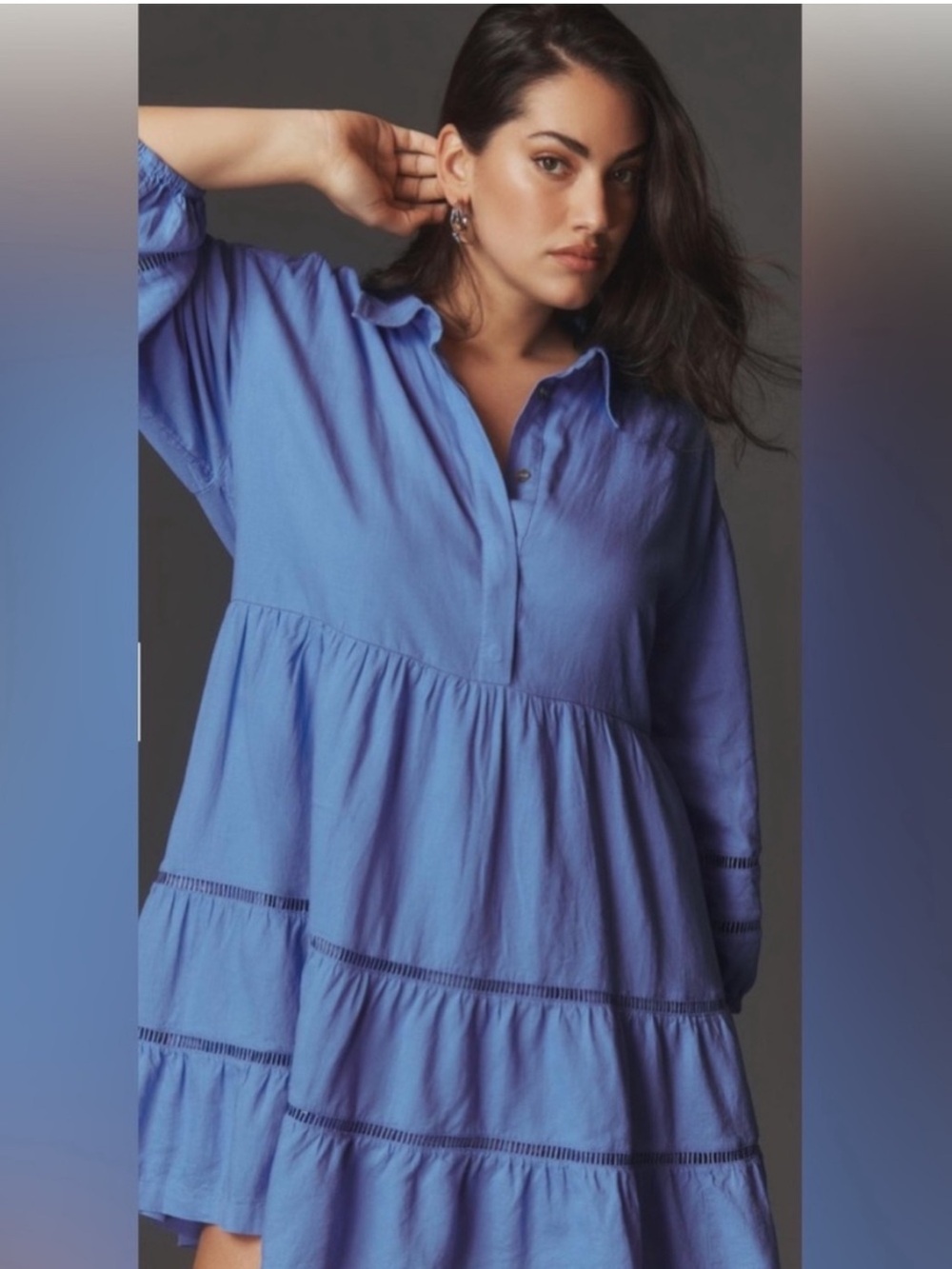 Anthropologie Maeve The Bettina Tiered Mini Shirt Dress Linen Edition Medium